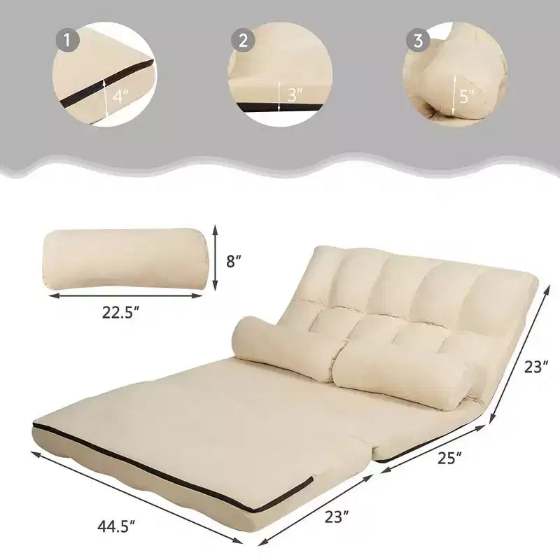 Costway Divano Letto Pieghevole da Terra con 6 Posizioni Regolabili e 2 Cuscini Blu\Beige\Grigio\Nero