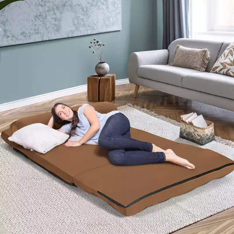 Costway Divano Letto Pieghevole da Terra con 6 Posizioni Regolabili e 2 Cuscini Blu\Beige\Grigio\Nero