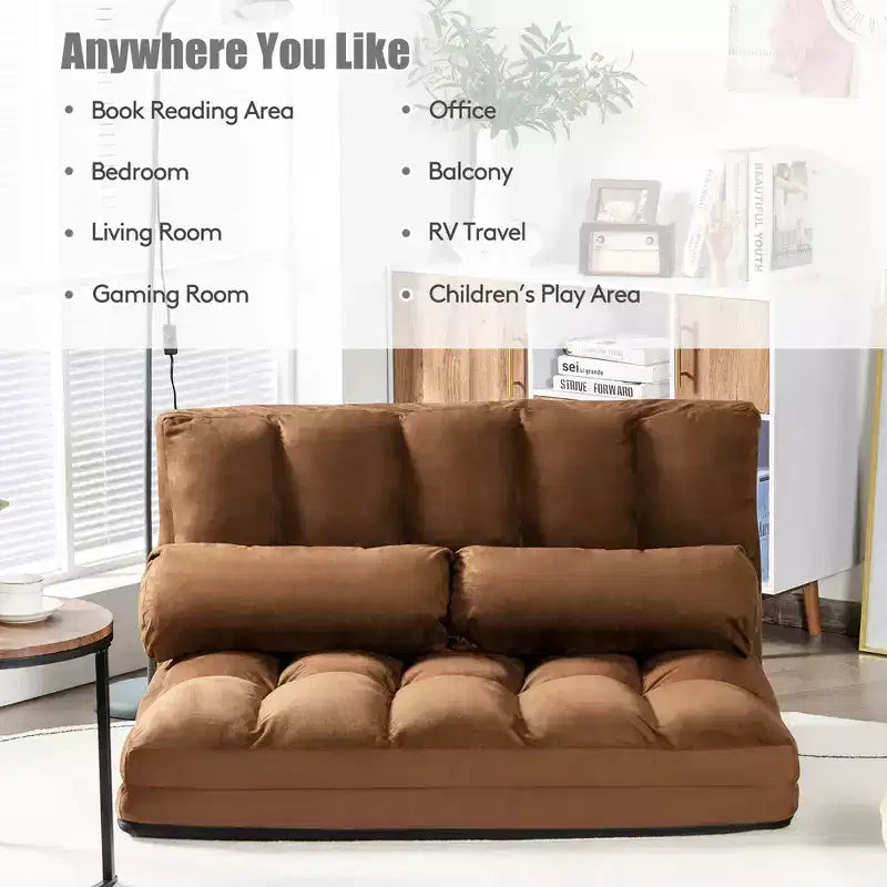Costway Divano Letto Pieghevole da Terra con 6 Posizioni Regolabili e 2 Cuscini Blu\Beige\Grigio\Nero