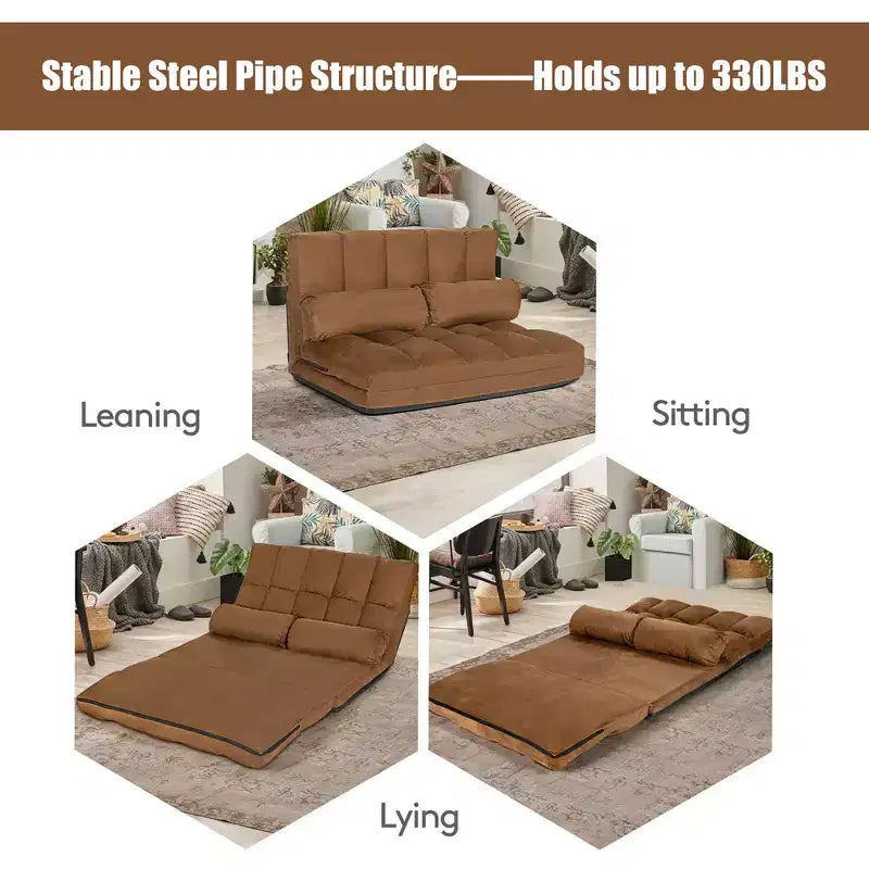 Costway Divano Letto Pieghevole da Terra con 6 Posizioni Regolabili e 2 Cuscini Blu\Beige\Grigio\Nero