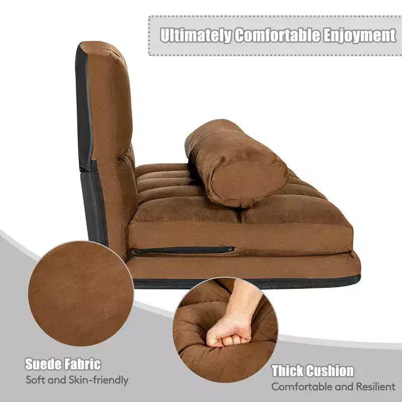 Costway Divano Letto Pieghevole da Terra con 6 Posizioni Regolabili e 2 Cuscini Blu\Beige\Grigio\Nero