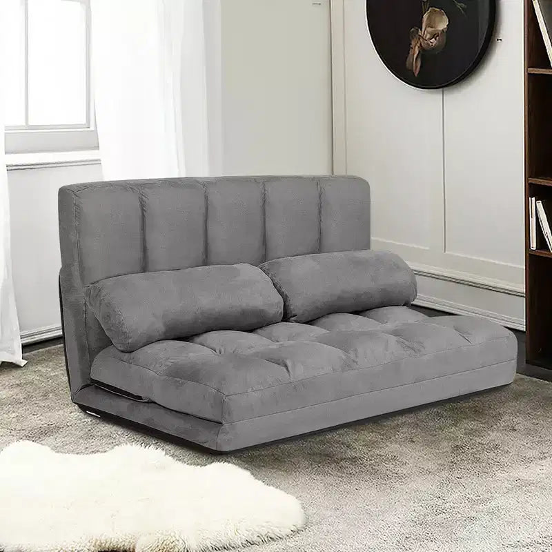 Costway Divano Letto Pieghevole da Terra con 6 Posizioni Regolabili e 2 Cuscini Blu\Beige\Grigio\Nero
