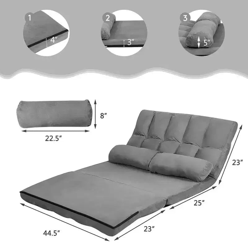 Costway Divano Letto Pieghevole da Terra con 6 Posizioni Regolabili e 2 Cuscini Blu\Beige\Grigio\Nero