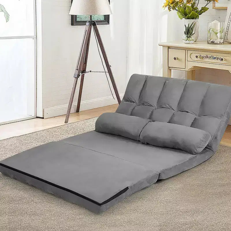 Costway Divano Letto Pieghevole da Terra con 6 Posizioni Regolabili e 2 Cuscini Blu\Beige\Grigio\Nero