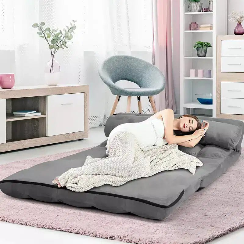 Costway Divano Letto Pieghevole da Terra con 6 Posizioni Regolabili e 2 Cuscini Blu\Beige\Grigio\Nero