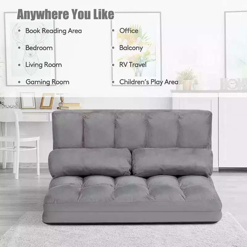 Costway Divano Letto Pieghevole da Terra con 6 Posizioni Regolabili e 2 Cuscini Blu\Beige\Grigio\Nero