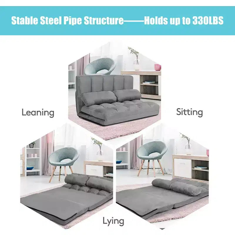 Costway Divano Letto Pieghevole da Terra con 6 Posizioni Regolabili e 2 Cuscini Blu\Beige\Grigio\Nero