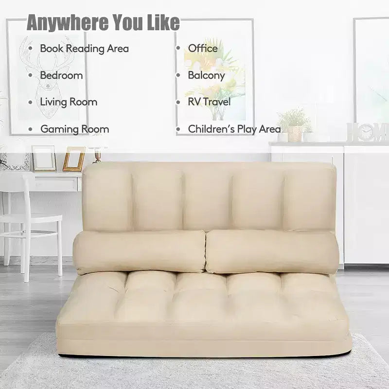 Costway Divano Letto Pieghevole da Terra con 6 Posizioni Regolabili e 2 Cuscini Blu\Beige\Grigio\Nero