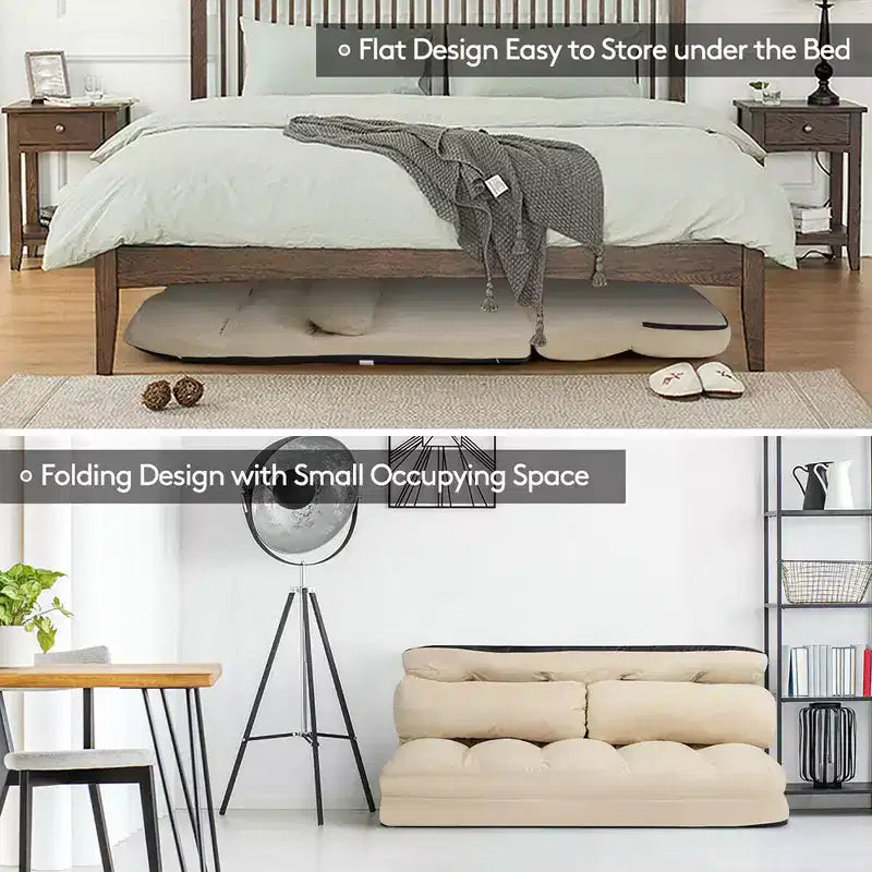 Costway Divano Letto Pieghevole da Terra con 6 Posizioni Regolabili e 2 Cuscini Blu\Beige\Grigio\Nero