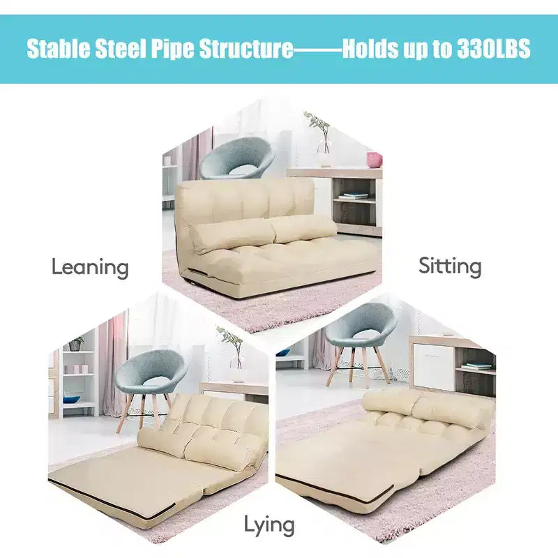 Costway Divano Letto Pieghevole da Terra con 6 Posizioni Regolabili e 2 Cuscini Blu\Beige\Grigio\Nero