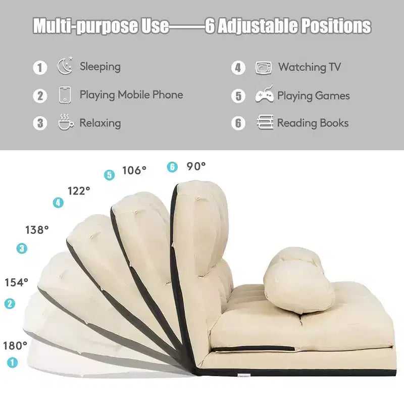 Costway Divano Letto Pieghevole da Terra con 6 Posizioni Regolabili e 2 Cuscini Blu\Beige\Grigio\Nero