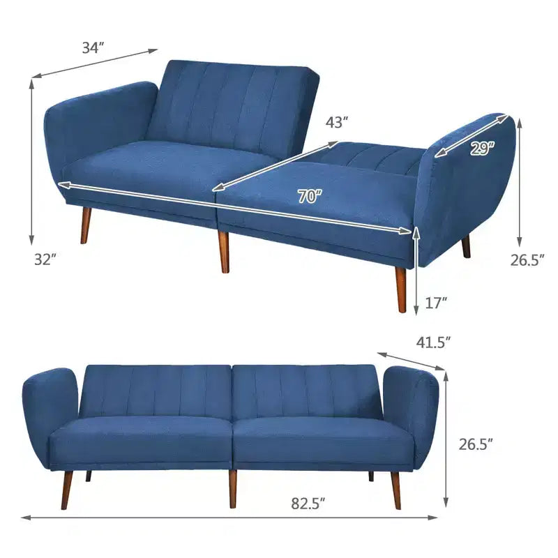 Divano Letto Futon Trasformabile Costway, Divano Letto Regolabile con Gambe in Legno Blu Scuro/Grigio/Giallo