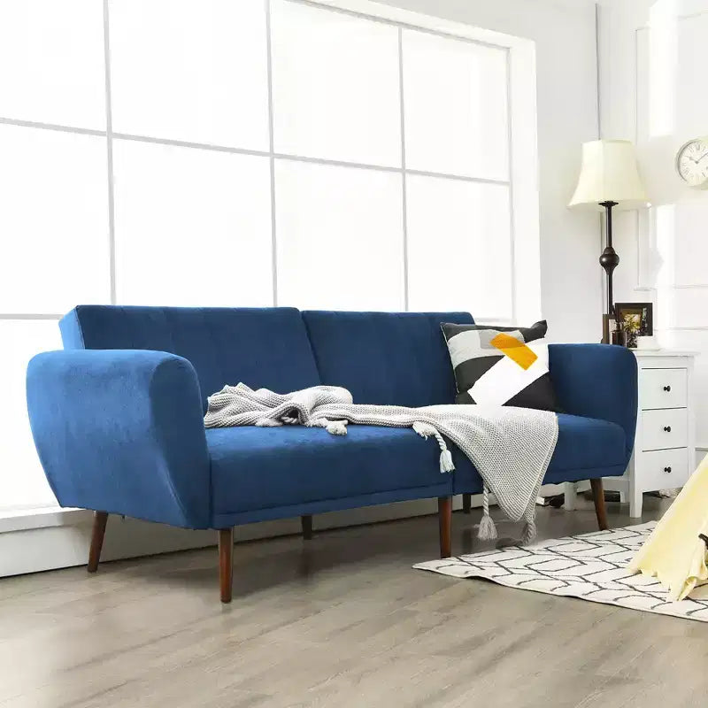 Divano Letto Futon Trasformabile Costway, Divano Letto Regolabile con Gambe in Legno Blu Scuro/Grigio/Giallo