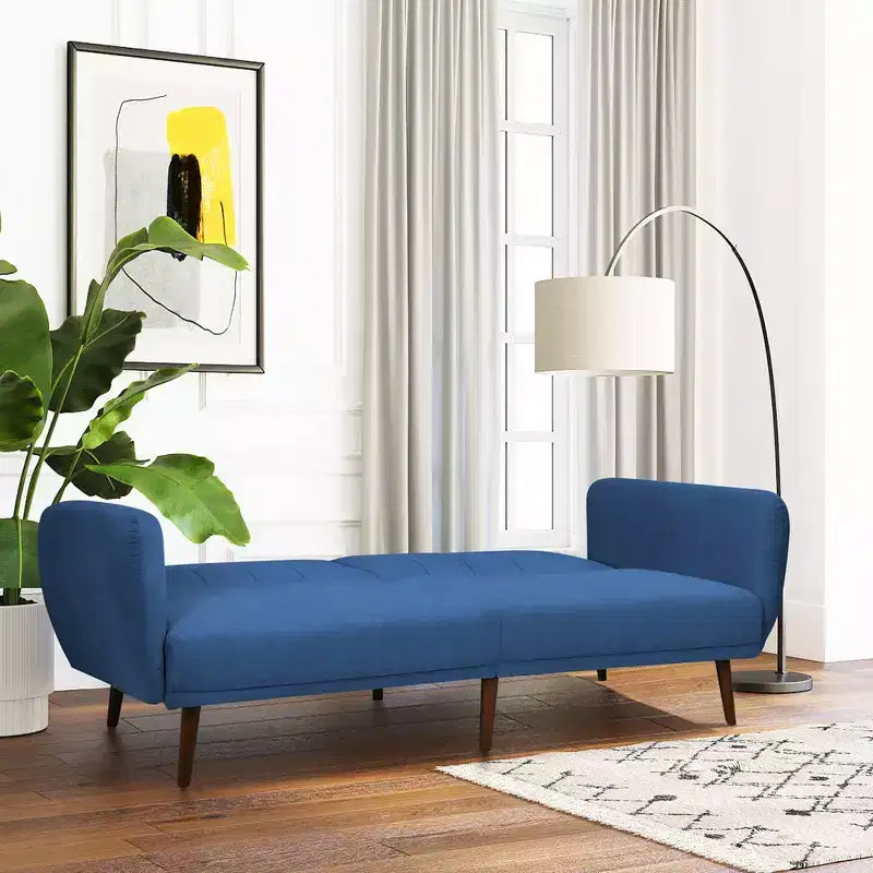 Divano Letto Futon Trasformabile Costway, Divano Letto Regolabile con Gambe in Legno Blu Scuro/Grigio/Giallo