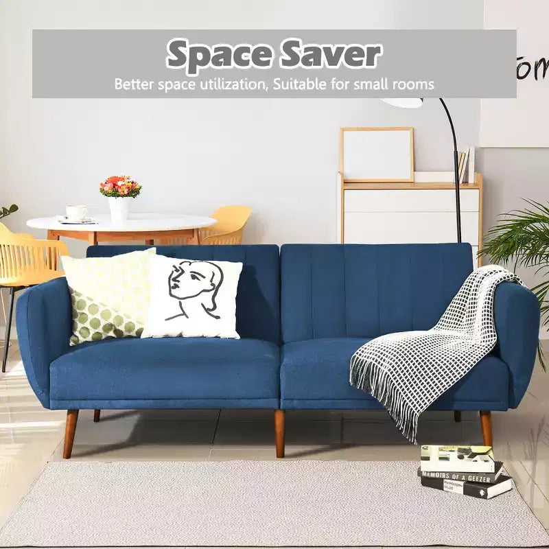 Divano Letto Futon Trasformabile Costway, Divano Letto Regolabile con Gambe in Legno Blu Scuro/Grigio/Giallo