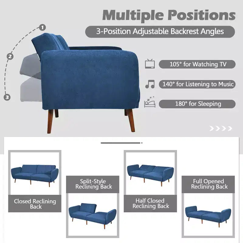 Divano Letto Futon Trasformabile Costway, Divano Letto Regolabile con Gambe in Legno Blu Scuro/Grigio/Giallo