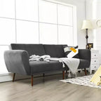 Divano Letto Futon Trasformabile Costway, Divano Letto Regolabile con Gambe in Legno Blu Scuro/Grigio/Giallo