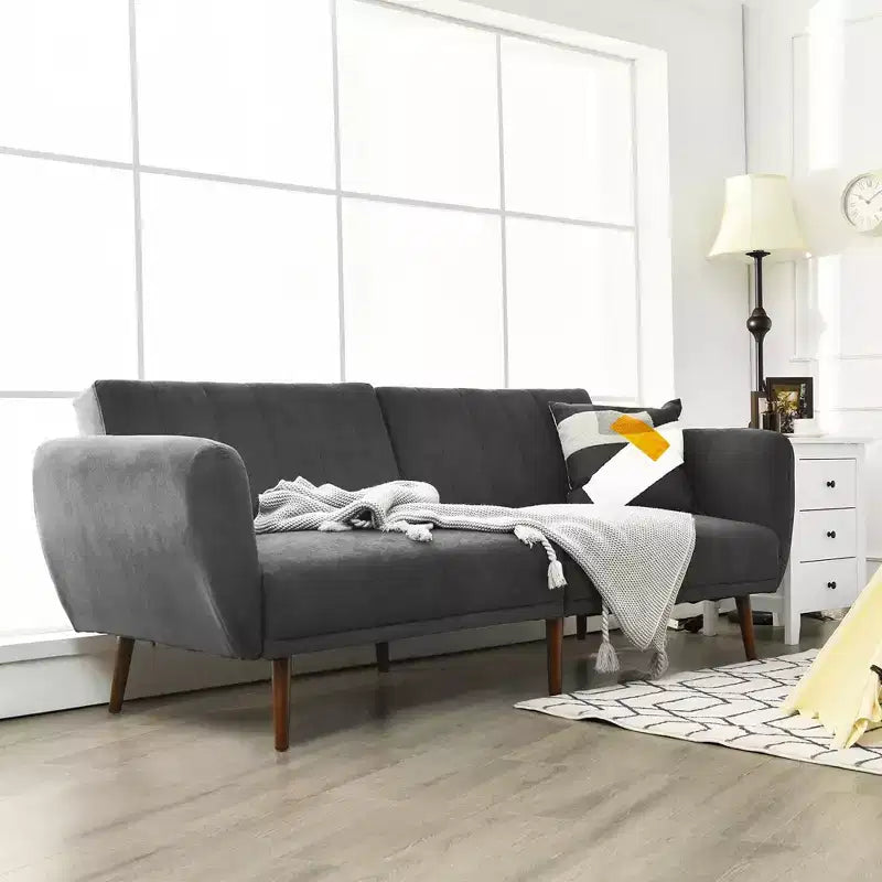 Divano Letto Futon Trasformabile Costway, Divano Letto Regolabile con Gambe in Legno Blu Scuro/Grigio/Giallo