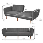 Divano Letto Futon Trasformabile Costway, Divano Letto Regolabile con Gambe in Legno Blu Scuro/Grigio/Giallo