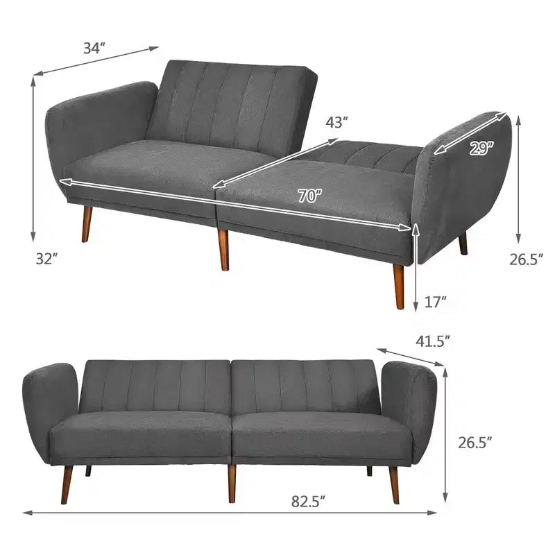 Divano Letto Futon Trasformabile Costway, Divano Letto Regolabile con Gambe in Legno Blu Scuro/Grigio/Giallo