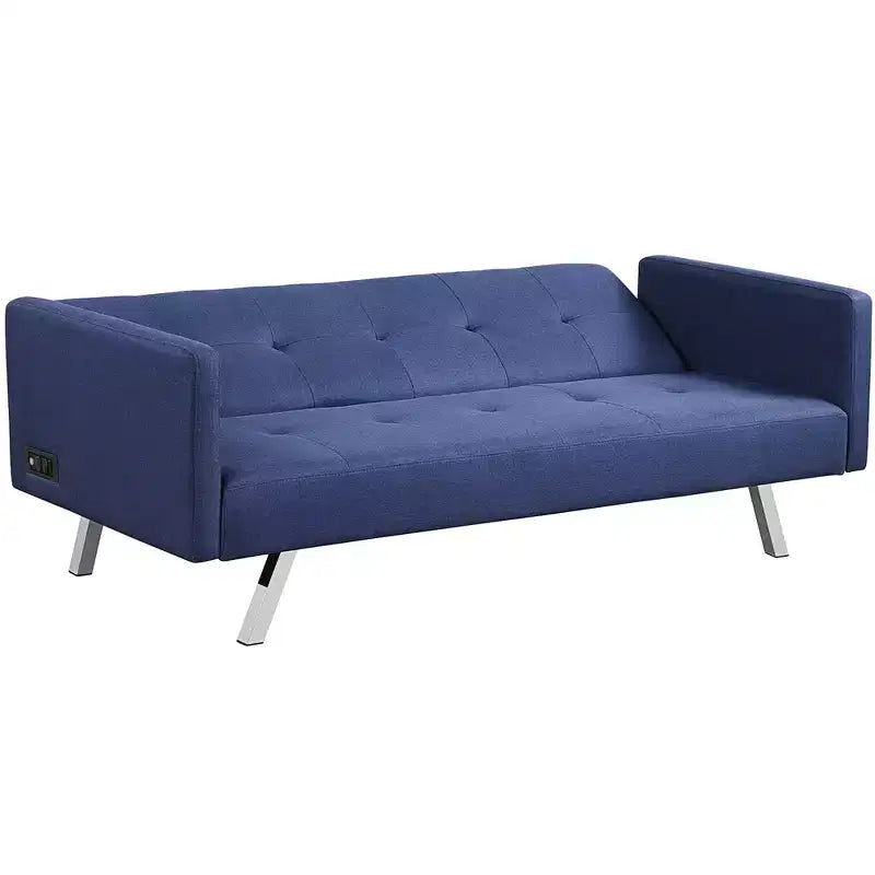 Costway Divano Letto Futon Convertibile Pieghevole Reclinabile con Porte USB e Presa di Corrente Grigio\Blu