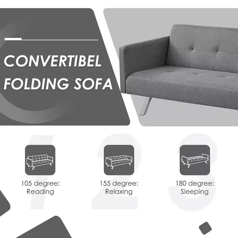 Costway Divano Letto Futon Convertibile Pieghevole Reclinabile con Porte USB e Presa di Corrente Grigio\Blu