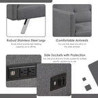 Costway Divano Letto Futon Convertibile Pieghevole Reclinabile con Porte USB e Presa di Corrente Grigio\Blu