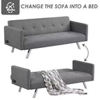 Costway Divano Letto Futon Convertibile Pieghevole Reclinabile con Porte USB e Presa di Corrente Grigio\Blu