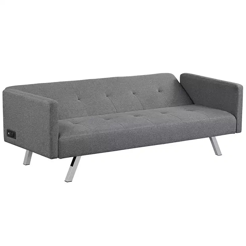 Costway Divano Letto Futon Convertibile Pieghevole Reclinabile con Porte USB e Presa di Corrente Grigio\Blu