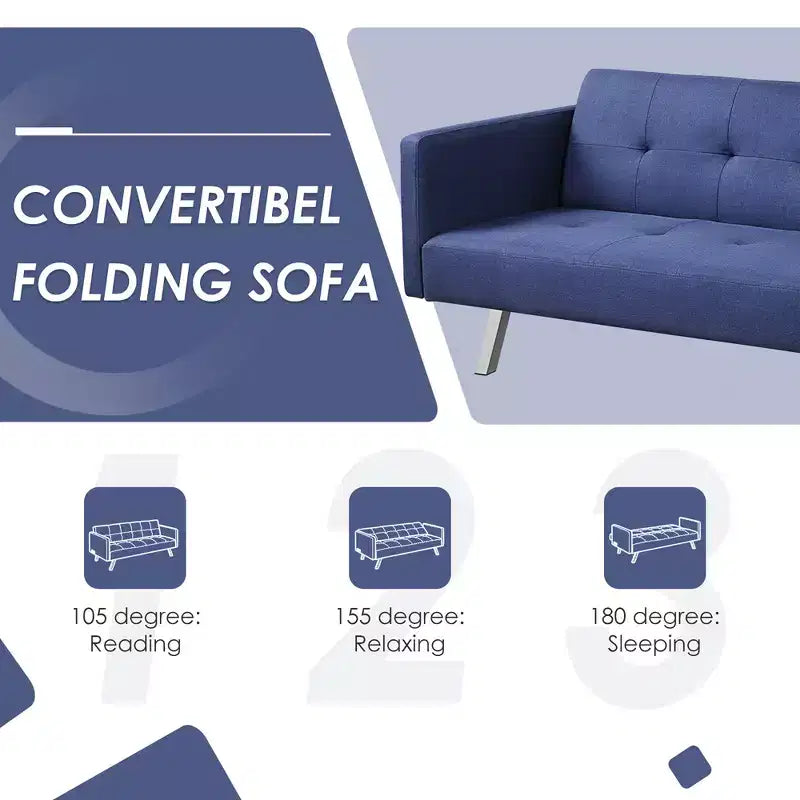 Costway Divano Letto Futon Convertibile Pieghevole Reclinabile con Porte USB e Presa di Corrente Grigio\Blu