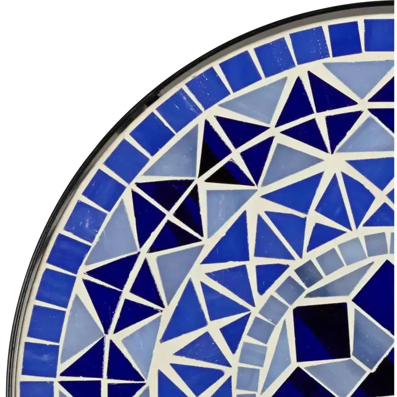 Teal Island Designs Tables d'appoint rondes extérieures modernes noires de 35,5 cm de large, lot de 2, plateau mosaïque bleu clair, pour porche avant, patio, maison