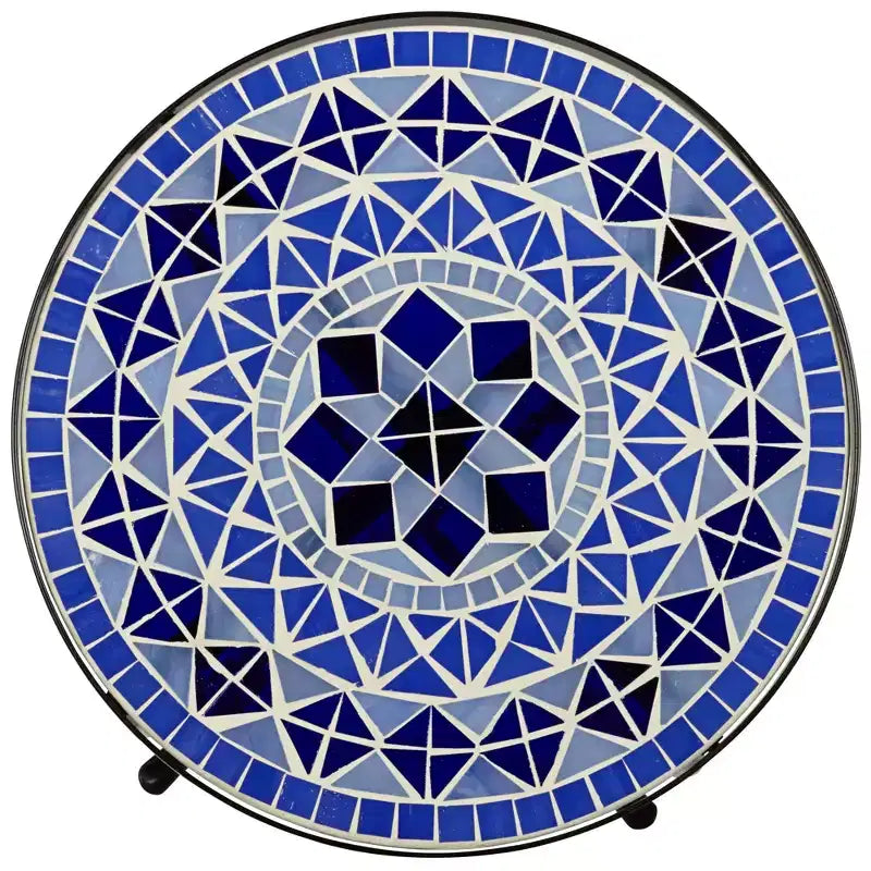 Teal Island Designs Tables d'appoint rondes extérieures modernes noires de 35,5 cm de large, lot de 2, plateau mosaïque bleu clair, pour porche avant, patio, maison