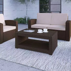 Merrick Lane Table basse d'extérieur motif rotin synthétique tressé marron chocolat, table basse de patio résistante aux intempéries avec étagère
