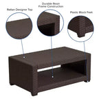 Merrick Lane Table basse d'extérieur motif rotin synthétique tressé marron chocolat, table basse de patio résistante aux intempéries avec étagère