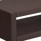 Merrick Lane Table basse d'extérieur motif rotin synthétique tressé marron chocolat, table basse de patio résistante aux intempéries avec étagère