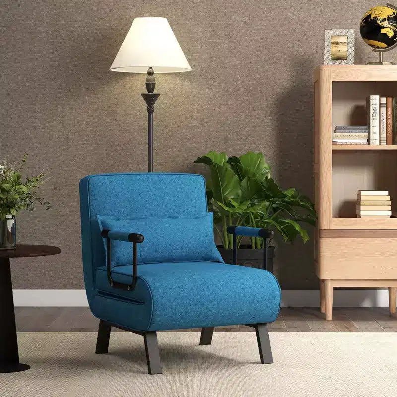 Costway Poltrona Sdraio Pieghevole 6 Posizioni Divano Letto Convertibile con Cuscino Blu