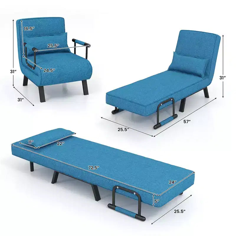 Costway Poltrona Sdraio Pieghevole 6 Posizioni Divano Letto Convertibile con Cuscino Blu
