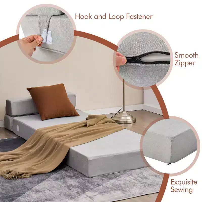 Costway Sedia Pieghevole a Tre Ante con Schienale Ribaltabile, Poltrona Relax, Divano Letto Convertibile, Grigio