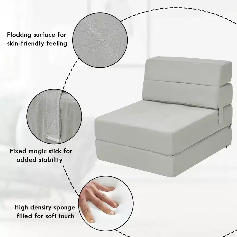 Costway Sedia Pieghevole a Tre Ante con Schienale Ribaltabile, Poltrona Relax, Divano Letto Convertibile, Grigio
