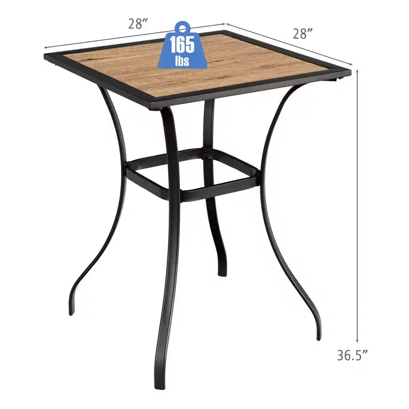 Costway Tavolo da Bar Quadrato da Esterno con Piano Effetto Legno e Struttura in Metallo per Giardino e Cortile