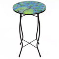 Northlight 19 Blue and Green Peacock Glass Patio Side Table