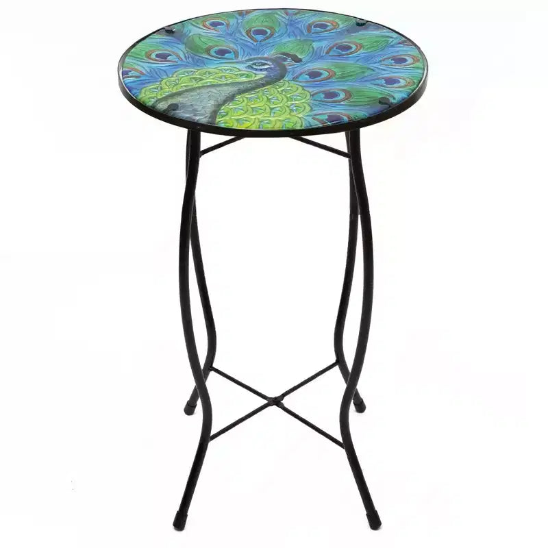 Northlight 19 Blue and Green Peacock Glass Patio Side Table