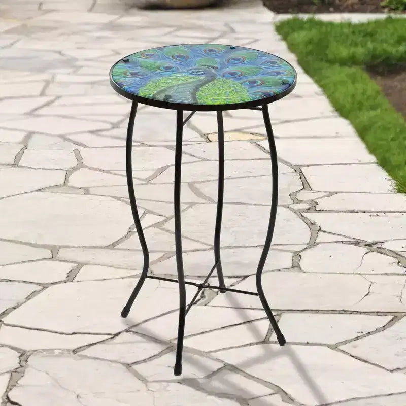 Table d'appoint de patio en verre paon bleu et vert Northlight 19
