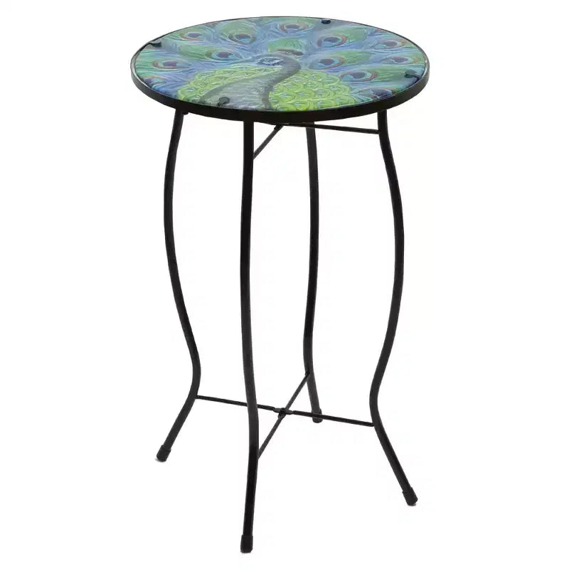 Table d'appoint de patio en verre paon bleu et vert Northlight 19