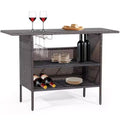 Costway Patio Garden Rattan Wicker Bar Height Counter Table Storage Shelf Rail