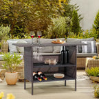 Costway Table de Bar de Jardin Extérieur en Rotin avec Étagère de Rangement et Rampe