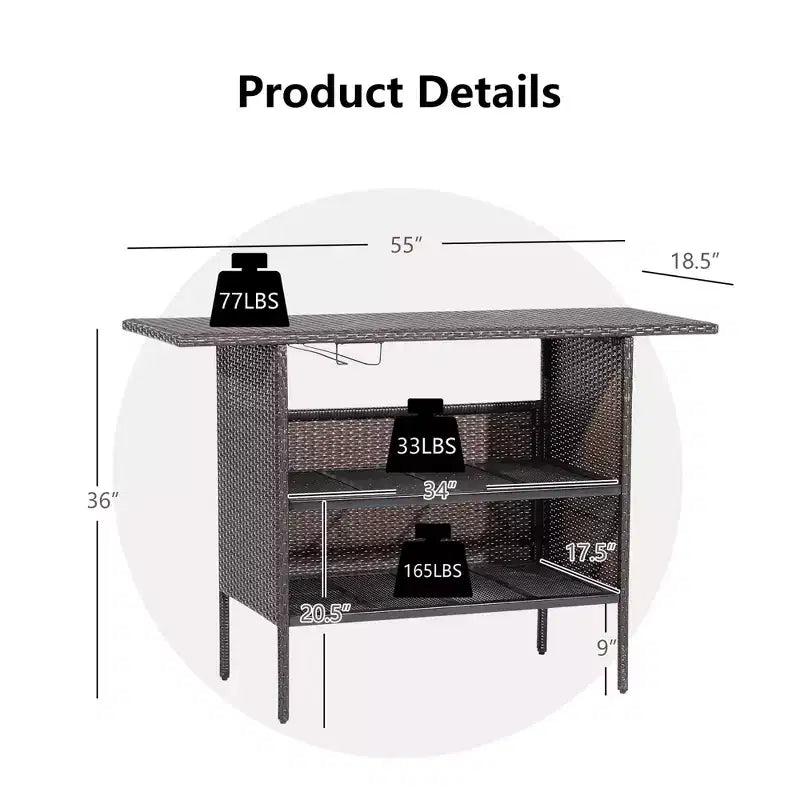 Costway Table de Bar de Jardin Extérieur en Rotin avec Étagère de Rangement et Rampe