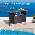 Costway Table de Bar de Jardin Extérieur en Rotin avec Étagère de Rangement et Rampe