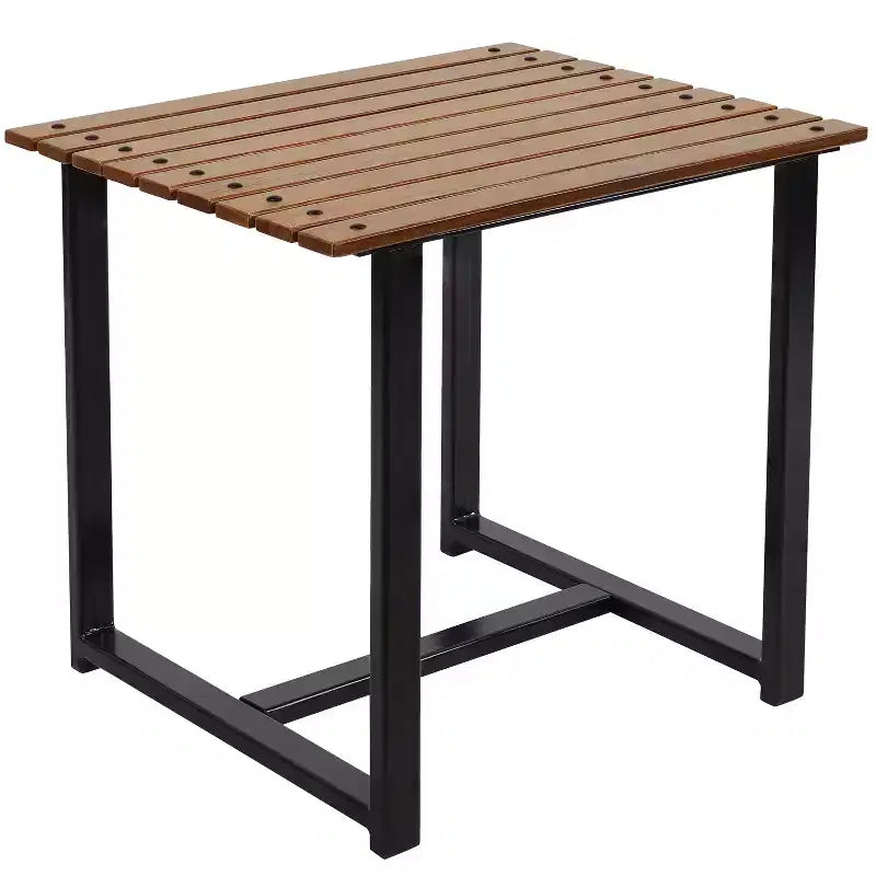 Sunnydaze Outdoor Rectangle Side Table - Chestnut with Powder-Coated Steel Frame - Brown