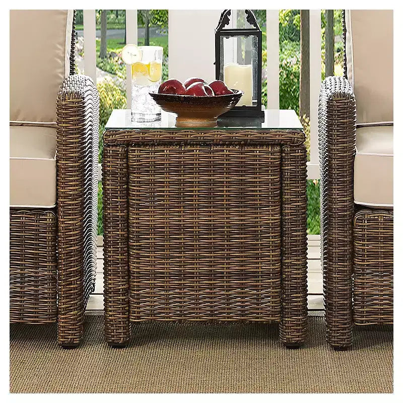 Tavolino da esterno Bradenton con piano in vetro in vimini - Crosley